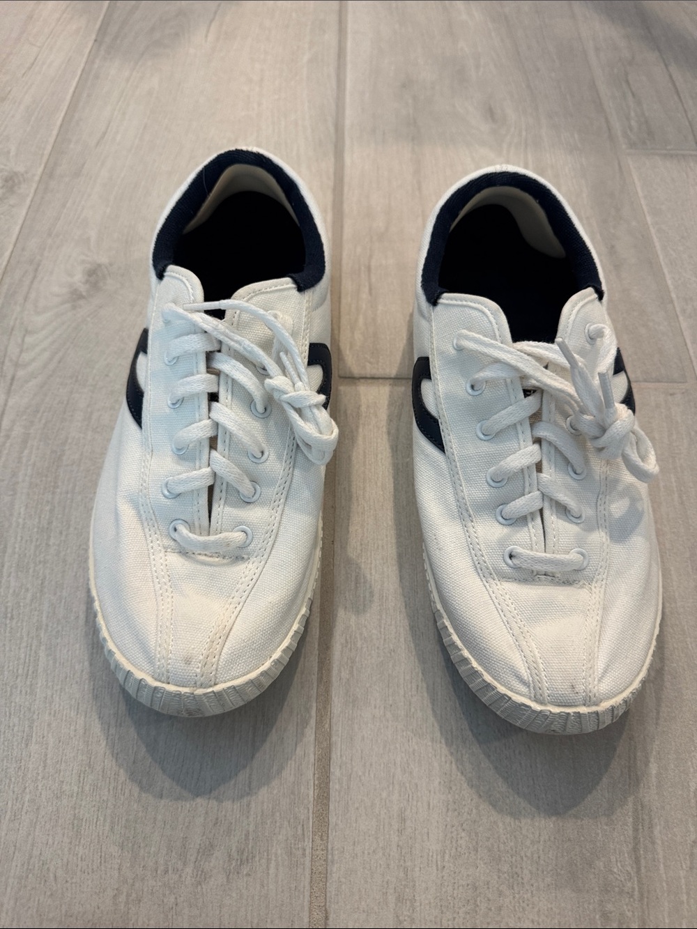 Tretorn NYLITE White Canvas Sneakers with Navy Accent